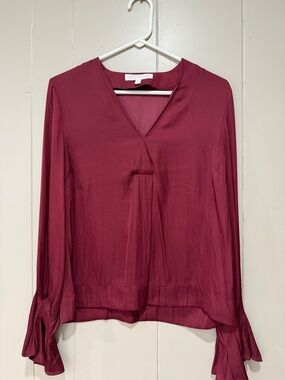 Adyson Parker Wine Red V-Neck Long Sleeve Blouse
